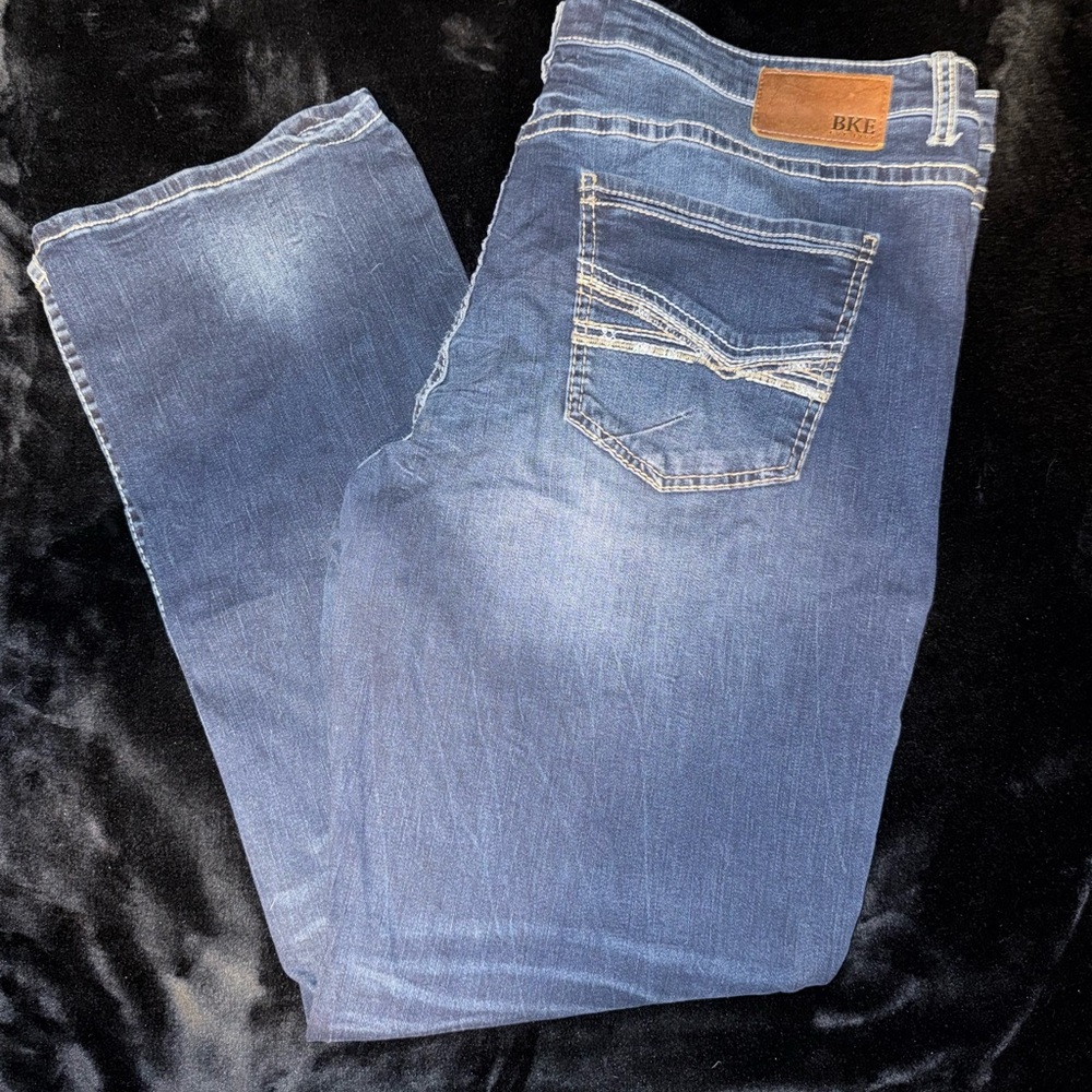 BKE Men's Dark Blue Bootcut Jeans